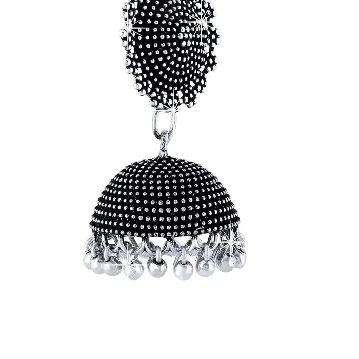 Yellow Chimes Yellow Chimes exclusive Silver Oxidized Silver Brass Jhumki Earrings by Yellow Chimes Jhumki Earrings for Women Oxidised Silver YCTJERFLWRJHSLALT Necklaces
