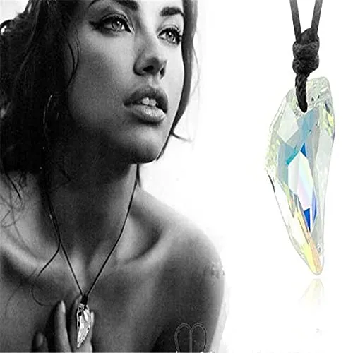 Yellow Chimes Yellow Chimes White Crystal Adjustable Black Leather Rope Pendant for Men and Women Bracelets
