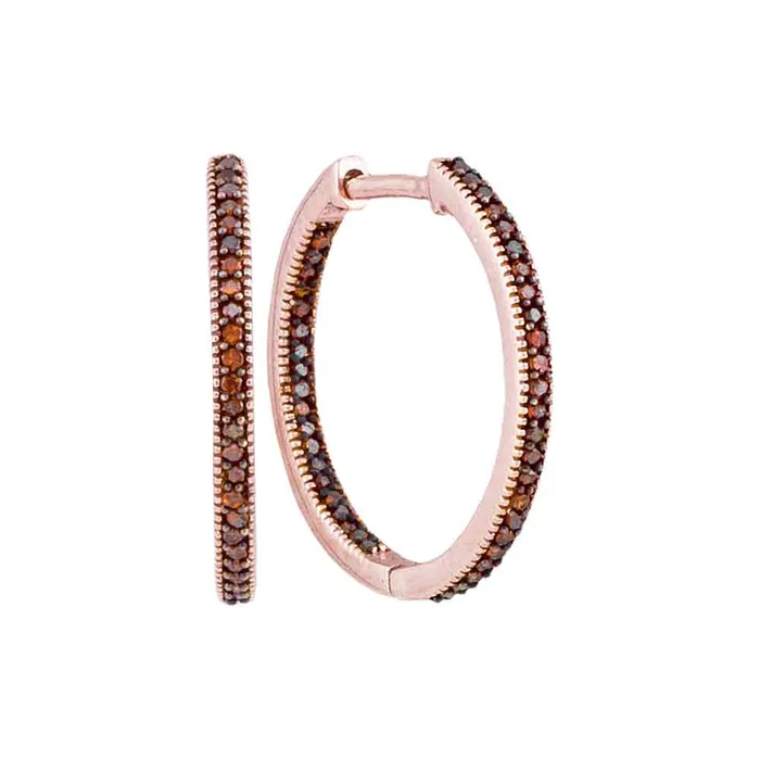 10kt Rose Gold Womens Round Red Color Enhanced Diamond Hoop Earrings 14 Cttw mayamila Earrings 10kt Rose Gold Womens Round Red Color Enhanced Diamond Hoop Earrings 14 Cttw mayamila Earrings
