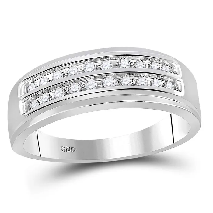 10kt White Gold Mens Round Diamond 2row Wedding Anniversary Band Ring 14 Cttw mayamila Rings 10kt White Gold Mens Round Diamond 2row Wedding Anniversary Band Ring 14 Cttw mayamila Rings