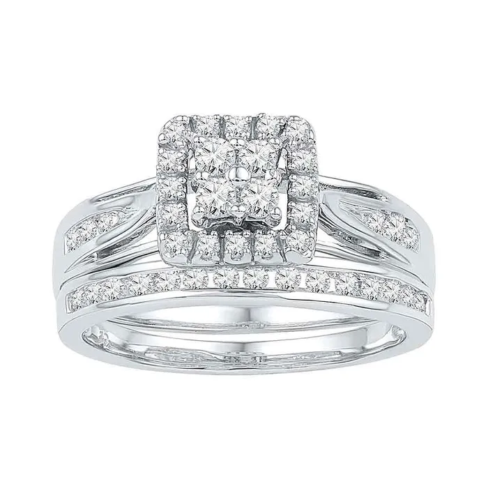10kt White Gold Womens Diamond Square Cluster Bridal Wedding Engagement Ring Band Set 14 Cttw mayamila Rings