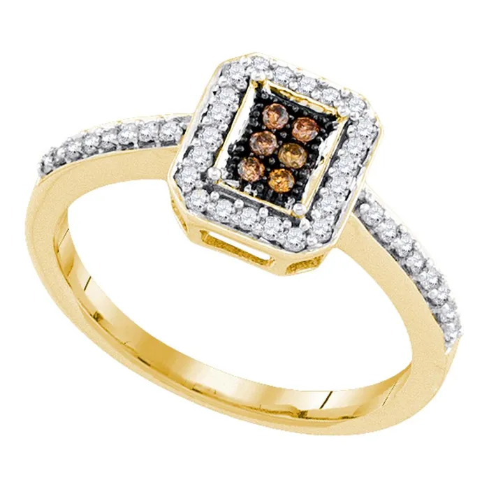 10kt Yellow Gold Womens Round Cognacbrown Color Enhanced Diamond Square Cluster Ring 14 Cttw mayamila Rings 10kt Yellow Gold Womens Round Cognacbrown Color Enhanced Diamond Square Cluster Ring 14 Cttw mayamila Rings