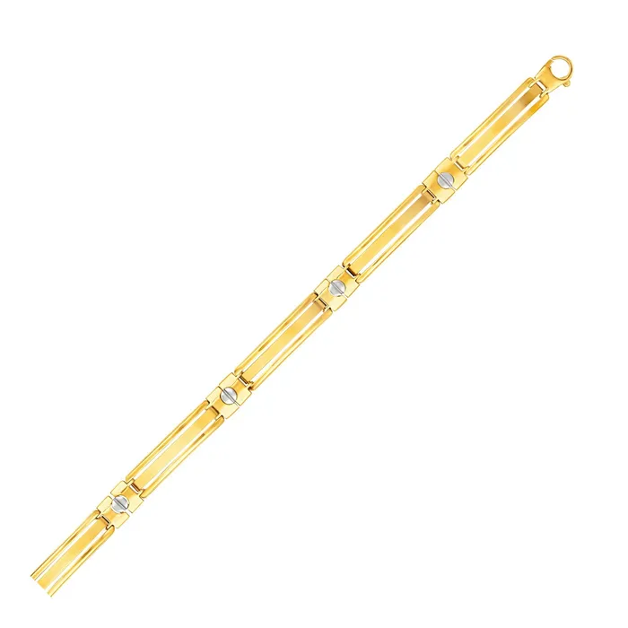 14k TwoTone Gold Mens Bracelet with Screw Head Motif Accents MayaMila Bracelets 14k TwoTone Gold Mens Bracelet with Screw Head Motif Accents MayaMila Bracelets