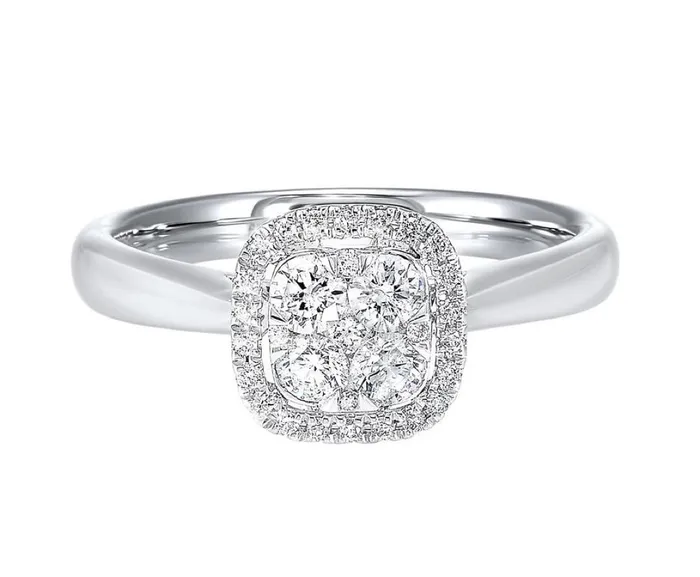 14K WG Diamond Halo Cluster Cushion Ring 33Ctw RG105654WC GemsOne Rings