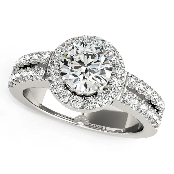 14K White Gold Halo Diamond Engagement Ring With Double Row Band 1 38 ct tw mayamila Rings 14K White Gold Halo Diamond Engagement Ring With Double Row Band 1 38 ct tw mayamila Rings