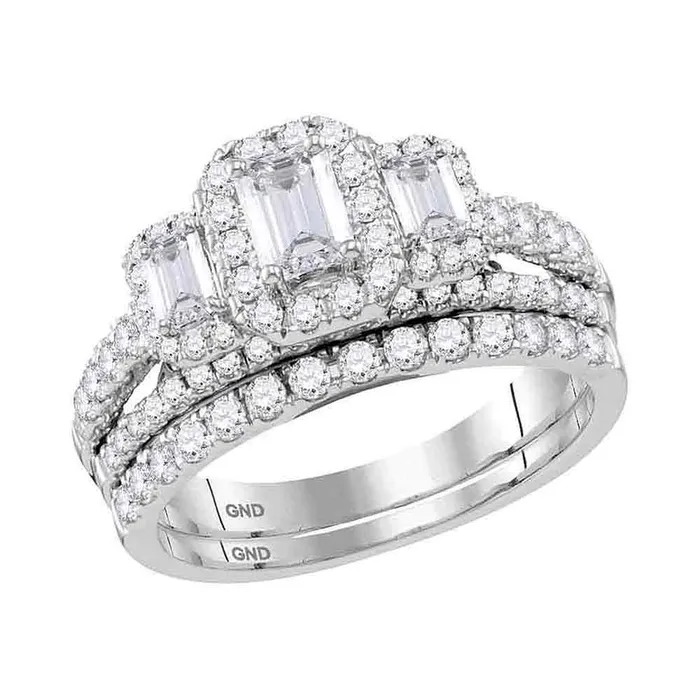 14kt White Gold Womens Emerald Diamond 3Stone Bridal Wedding Engagement Ring Band Set 112 Cttw mayamila Rings 14kt White Gold Womens Emerald Diamond 3Stone Bridal Wedding Engagement Ring Band Set 112 Cttw mayamila Rings