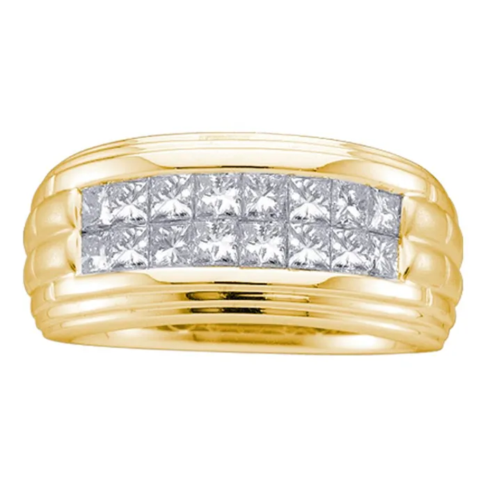 14kt Yellow Gold Mens Princess Diamond Double Row Wedding Band Ring 12 Cttw mayamila Rings