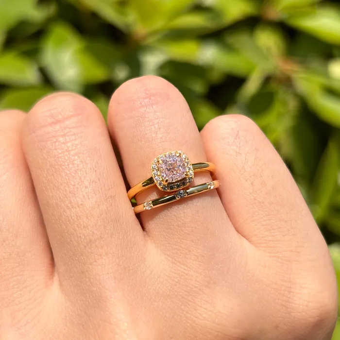 2 Pcs Pink Cushion Cut Halo Sterling Silver Bridal Set In Golden Tone Carly Jewelry Rings 2 Pcs Pink Cushion Cut Halo Sterling Silver Bridal Set In Golden Tone Carly Jewelry Rings