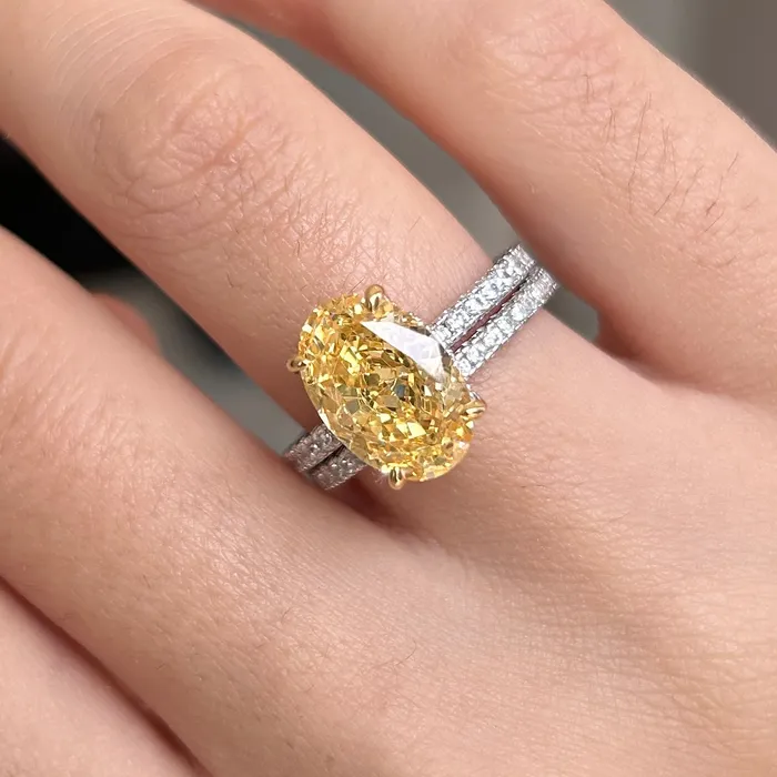 2 Pcs Stunning Yellow Oval Cut Sterling Silver Bridal Set For Women Carly Jewelry Rings