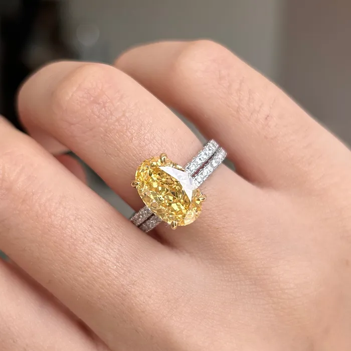 2 Pcs Stunning Yellow Oval Cut Sterling Silver Bridal Set For Women Carly Jewelry Rings
