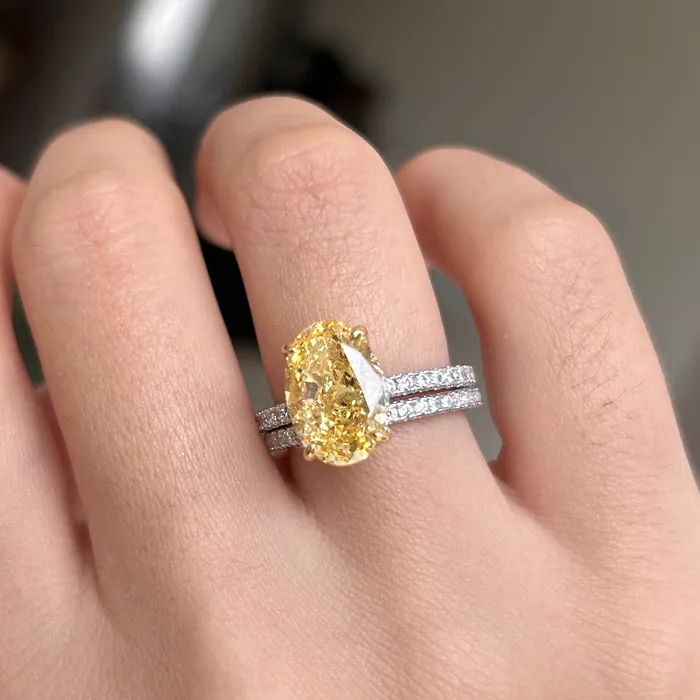 2 Pcs Stunning Yellow Oval Cut Sterling Silver Bridal Set For Women Carly Jewelry Rings