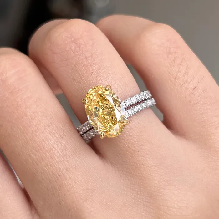 2 Pcs Stunning Yellow Oval Cut Sterling Silver Bridal Set For Women Carly Jewelry Rings