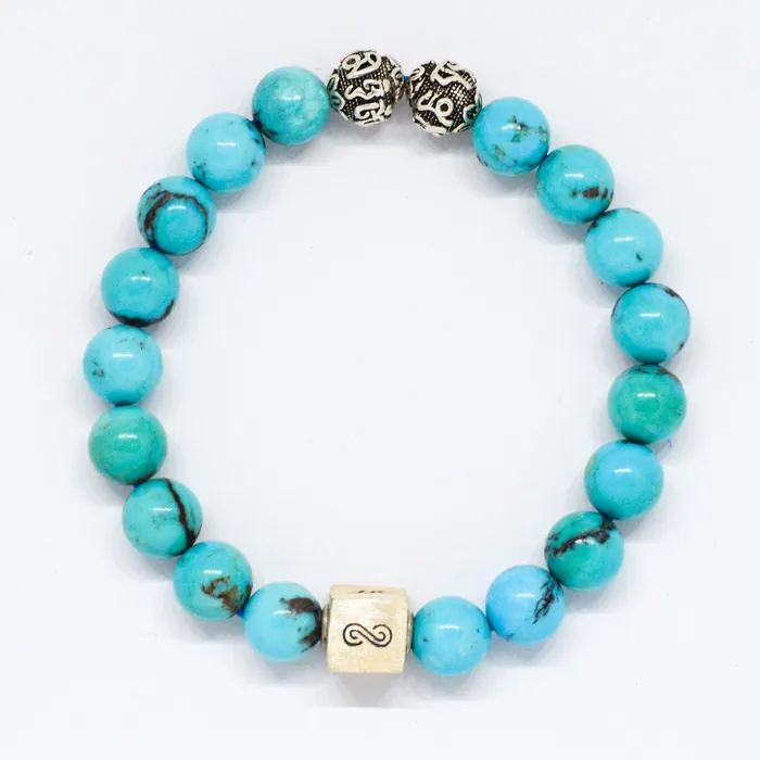 American Turquoise Round Infinity Silver Bracelet 8 MM Mystic Flavia Bracelets
