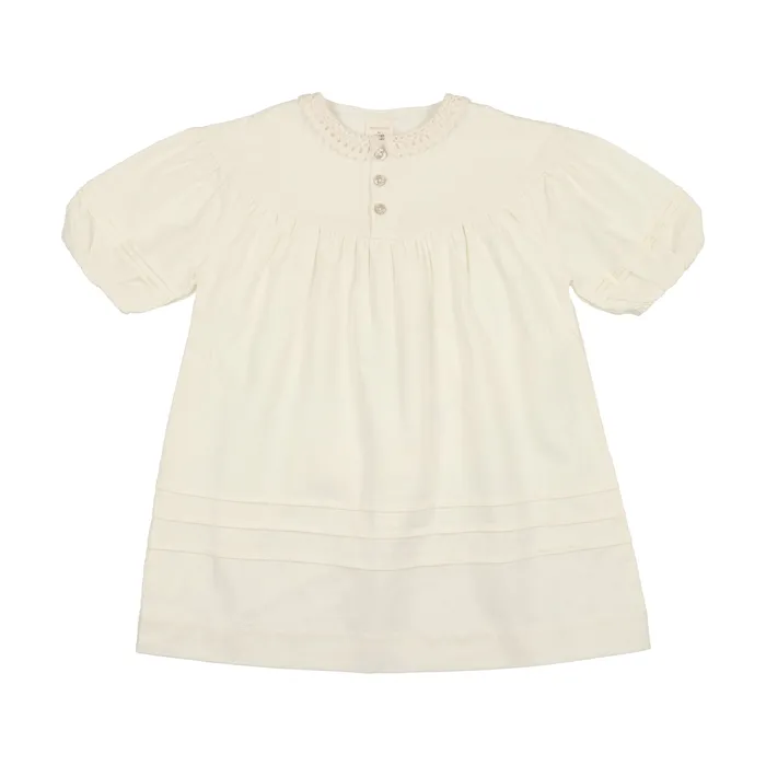 Analogie Analogie Linen Dress Three Quarter Sleeve Cream Rings