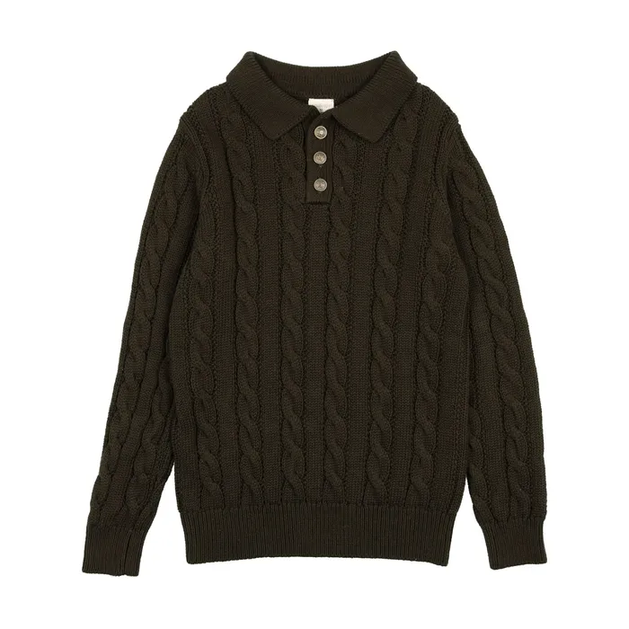 Analogie Cable Knit Long Sleeve Polo Olive Analogie Earrings