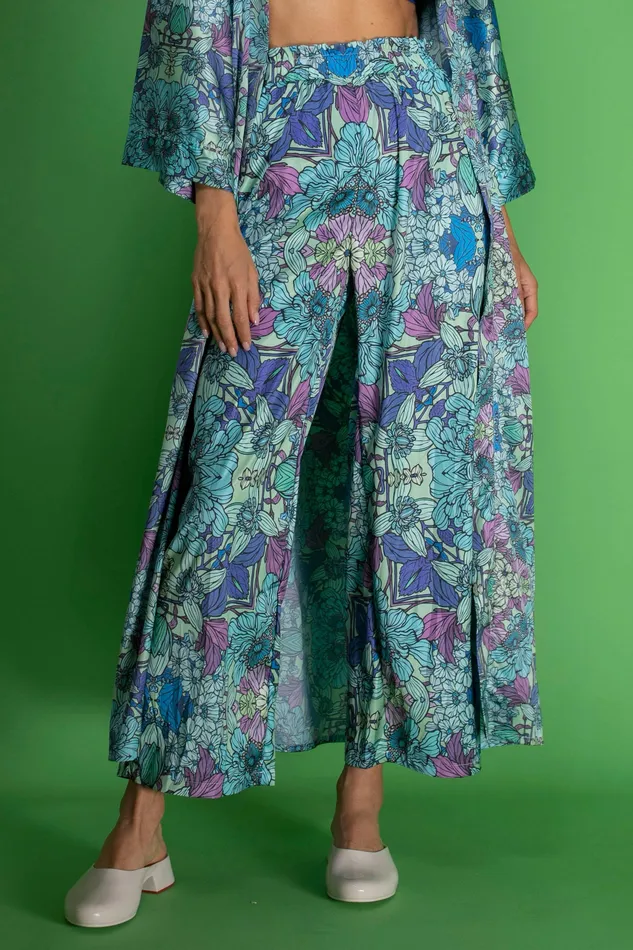 Blue Floral satin WideLeg Pants Nuvula Rings