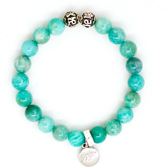 Bracelets Amazonite Stone Silver Bead Bracelet 8 MM MF