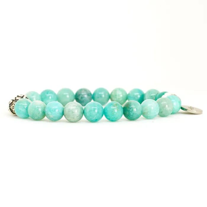 Bracelets Amazonite Stone Silver Bead Bracelet 8 MM MF
