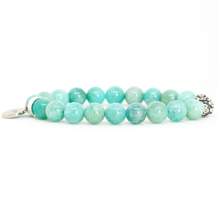 Bracelets Amazonite Stone Silver Bead Bracelet 8 MM MF