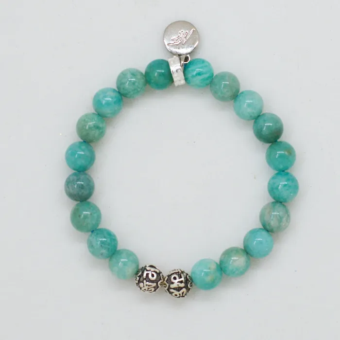 Bracelets Amazonite Stone Silver Bead Bracelet 8 MM MF