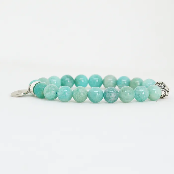 Bracelets Amazonite Stone Silver Bead Bracelet 8 MM MF