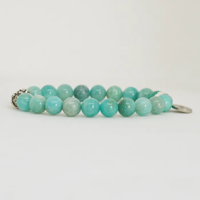 Bracelets Amazonite Stone Silver Bead Bracelet 8 MM MF