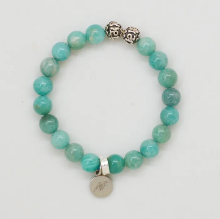 Bracelets Amazonite Stone Silver Bead Bracelet 8 MM MF