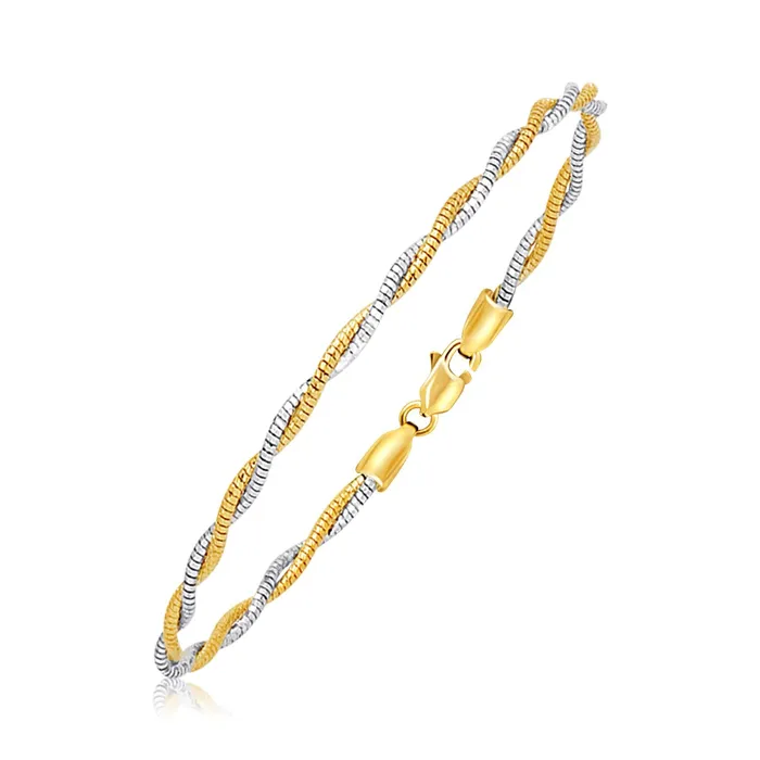 Bracelets MayaMila 14k TwoTone Gold Braided Style Mirror Spring Bracelet Bracelets MayaMila 14k TwoTone Gold Braided Style Mirror Spring Bracelet