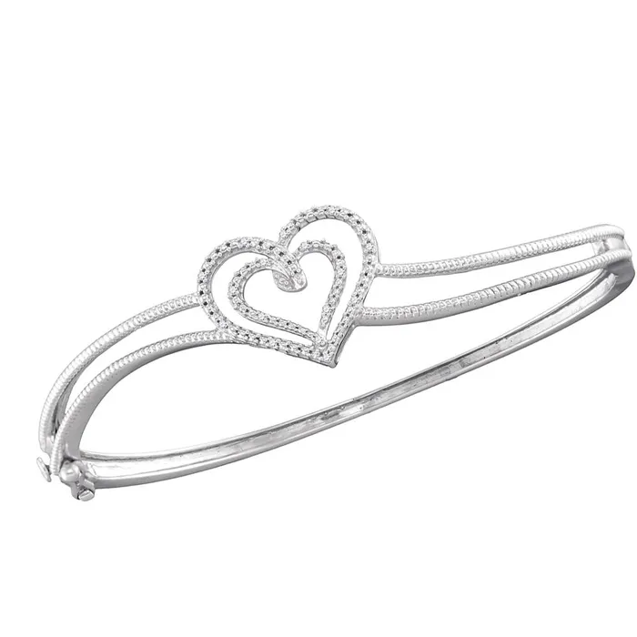 Bracelets mayamila Sterling Silver Womens Round Diamond Double Heart Bangle Bracelet 120 Cttw Bracelets mayamila Sterling Silver Womens Round Diamond Double Heart Bangle Bracelet 120 Cttw