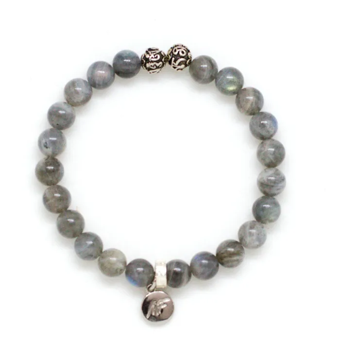 Bracelets MF Labradorite Stone Silver Bead Bracelet 8 MM