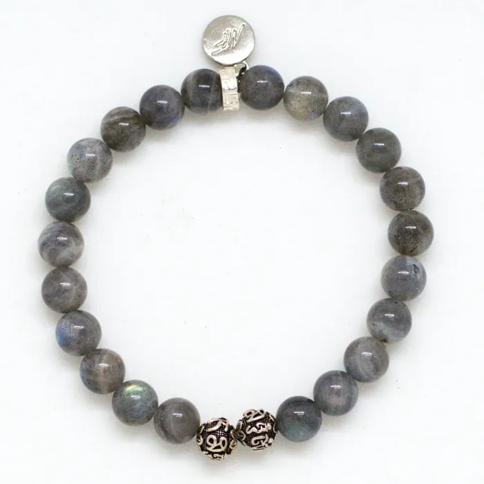 Bracelets MF Labradorite Stone Silver Bead Bracelet 8 MM