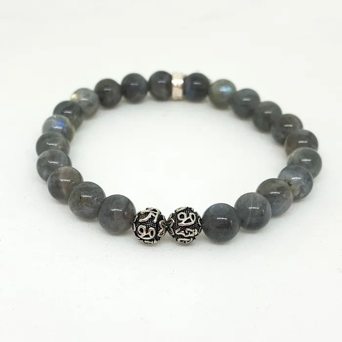 Bracelets MF Labradorite Stone Silver Bead Bracelet 8 MM
