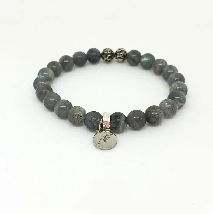 Bracelets MF Labradorite Stone Silver Bead Bracelet 8 MM