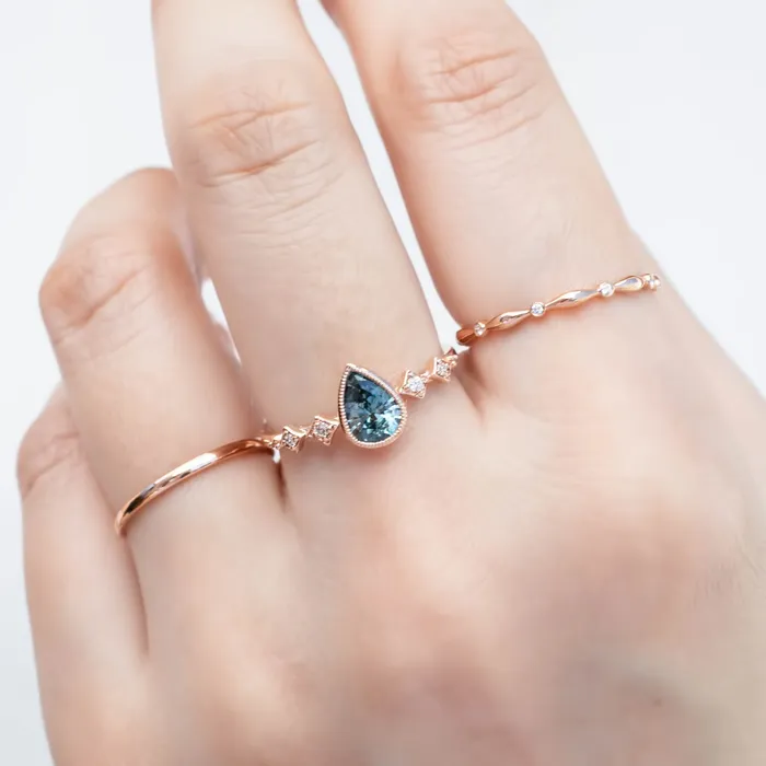 Celeste Ring 071ct Light Blue Green Pear Montana Sapphire 14k Rose Gold One of a kind Envero Jewelry Rings Celeste Ring 071ct Light Blue Green Pear Montana Sapphire 14k Rose Gold One of a kind Envero Jewelry Rings