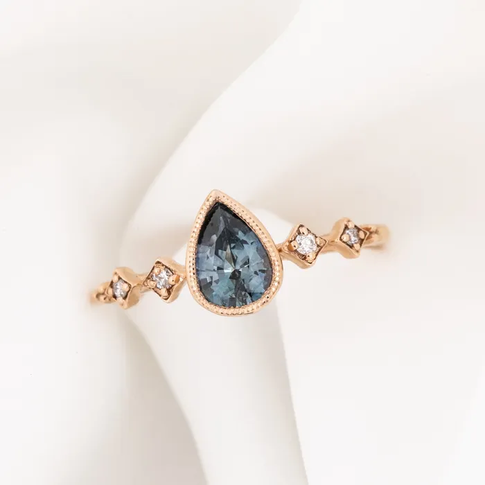 Celeste Ring 071ct Light Blue Green Pear Montana Sapphire 14k Rose Gold One of a kind Envero Jewelry Rings Celeste Ring 071ct Light Blue Green Pear Montana Sapphire 14k Rose Gold One of a kind Envero Jewelry Rings