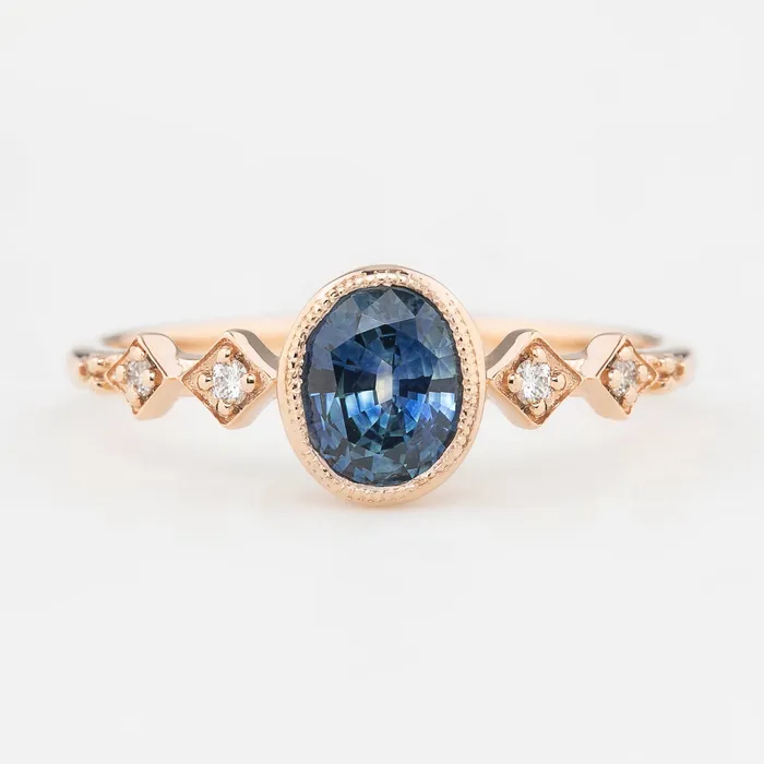 Celeste Ring 080ct Oval Blue Montana Sapphire 14k Rose Gold One of a kind Envero Jewelry Rings Celeste Ring 080ct Oval Blue Montana Sapphire 14k Rose Gold One of a kind Envero Jewelry Rings