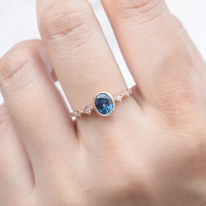 Celeste Ring 080ct Oval Blue Montana Sapphire 14k Rose Gold One of a kind Envero Jewelry Rings Celeste Ring 080ct Oval Blue Montana Sapphire 14k Rose Gold One of a kind Envero Jewelry Rings