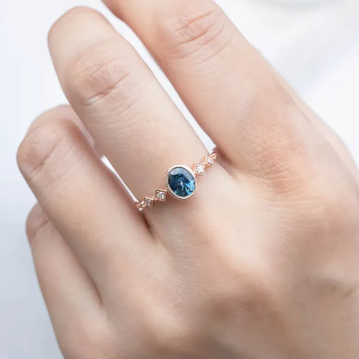Celeste Ring 080ct Oval Blue Montana Sapphire 14k Rose Gold One of a kind Envero Jewelry Rings Celeste Ring 080ct Oval Blue Montana Sapphire 14k Rose Gold One of a kind Envero Jewelry Rings