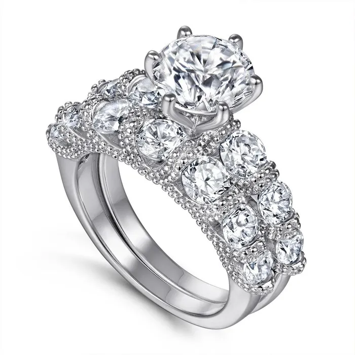 Crown Design Bridal Set in Sterling Silver Shineofidamond Rings Crown Design Bridal Set in Sterling Silver Shineofidamond Rings
