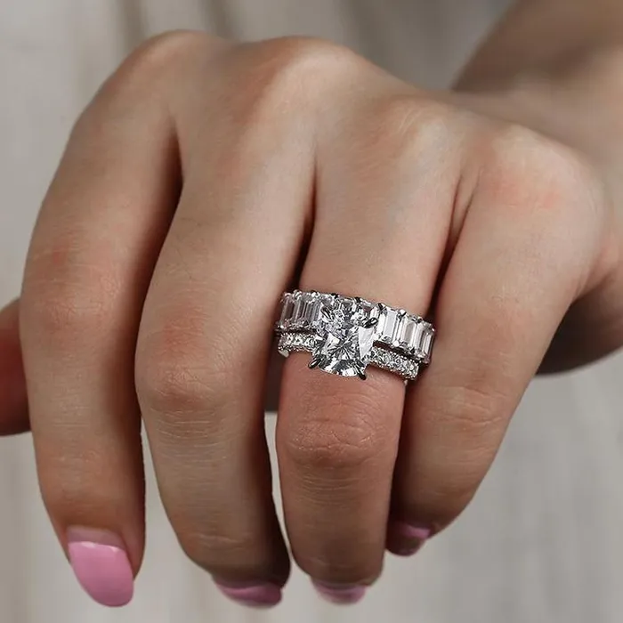 Cushion Cut 4 Prong Eternity 925 Sterling Silver Bridal Set Shineofidamond Rings Cushion Cut 4 Prong Eternity 925 Sterling Silver Bridal Set Shineofidamond Rings
