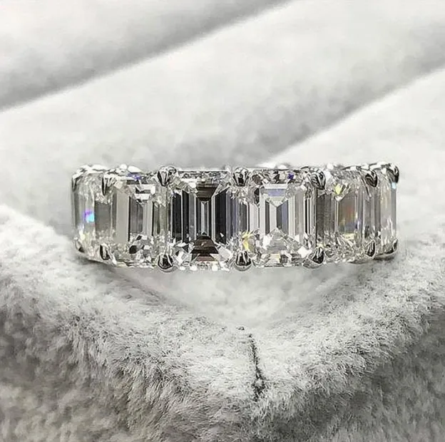 Cushion Cut 4 Prong Eternity 925 Sterling Silver Bridal Set Shineofidamond Rings Cushion Cut 4 Prong Eternity 925 Sterling Silver Bridal Set Shineofidamond Rings
