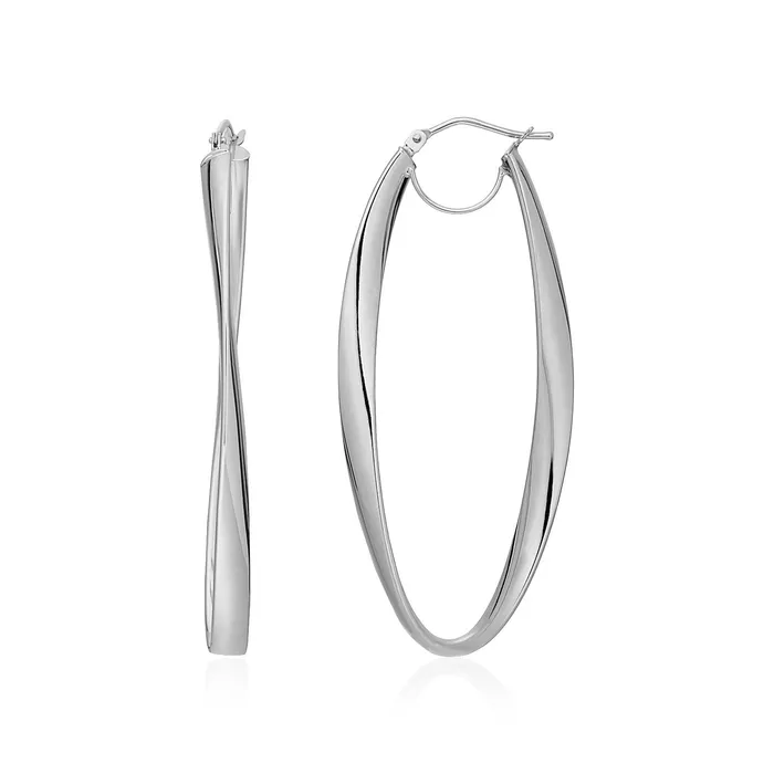 Earrings 14k White Gold Twist Motif Oval Shape Hoop Earrings MayaMila