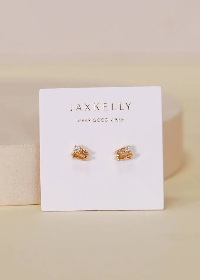 Earrings Baguette Cluster Champagne CZ Gold Earrings JaxKelly