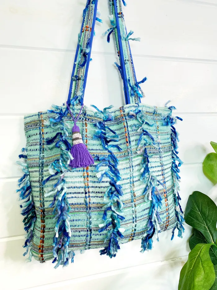 Earrings Folklore Couture Jaine Embroidered Shag Tapestry Tote Bag