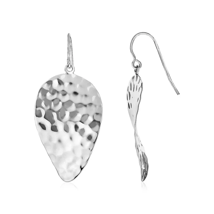 Earrings Hammered Texture Pear Drop Earrings in Sterling Silver MayaMila