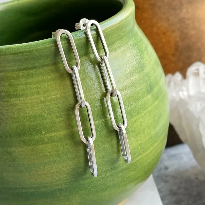 Earrings HeidiJHale Designs Sterling Silver Long Link Chain Earrings