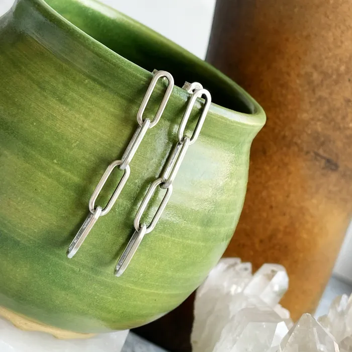 Earrings HeidiJHale Designs Sterling Silver Long Link Chain Earrings Earrings HeidiJHale Designs Sterling Silver Long Link Chain Earrings