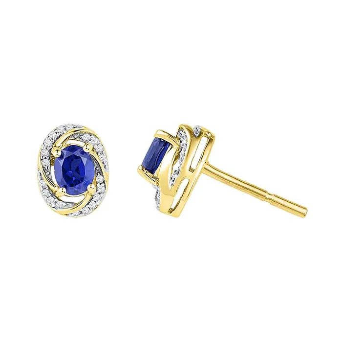 Earrings mayamila 10kt Yellow Gold Womens Oval LabCreated Blue Sapphire Diamond Stud Earrings 18 Cttw Earrings mayamila 10kt Yellow Gold Womens Oval LabCreated Blue Sapphire Diamond Stud Earrings 18 Cttw