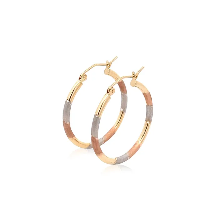 Earrings MayaMila 14k TriColor Textured Hoop Earrings 1inch Diameter