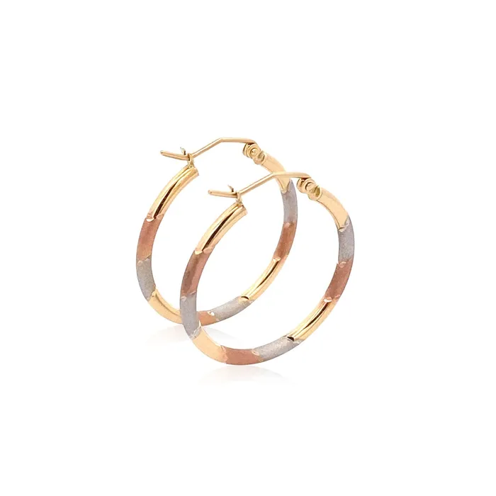 Earrings MayaMila 14k TriColor Textured Hoop Earrings 1inch Diameter